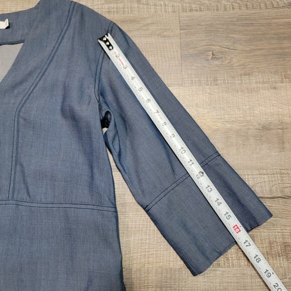 Vince Size Small Lyocell Tunic Mini Dress Denim Chambray V Neck Pockets Designer - Picture 7 of 7
